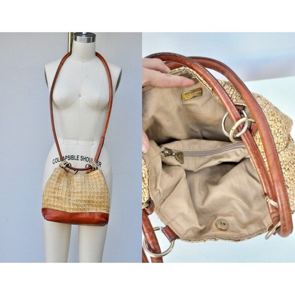 Saks Fifth Avenue Bag - Made in Italy Leather & Raffia Bag - Crossbody Shoulder - Picture 1 of 9